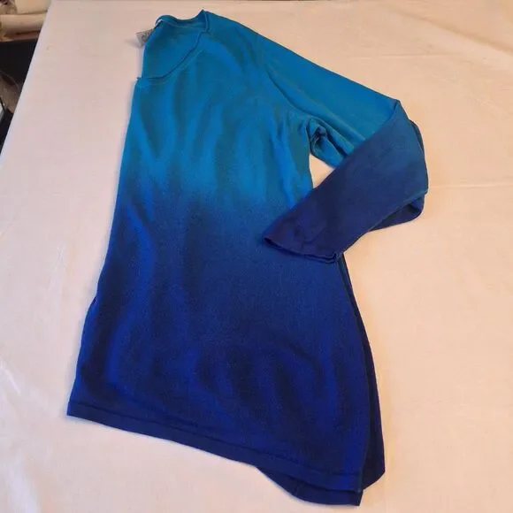 Catherines Cobalt Blue Ombre V Neck Pullover Sweater Sharkbite Hem Boho Size 3X - Picture 7 of 8